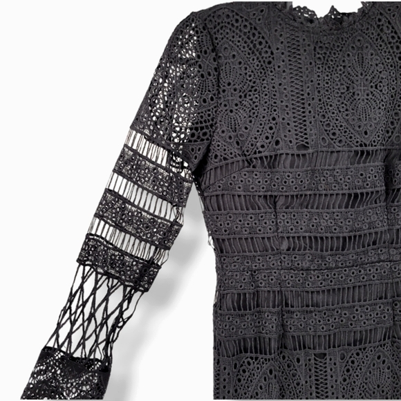 NWOT BOOHOO Embroidered Lace Panel Midi Dress Black - Picture 4 of 15